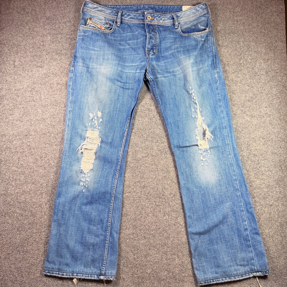 Diesel Zathan Jeans Mens W40 L34 Blue Distressed Bootcut Wash 008AR Vintage